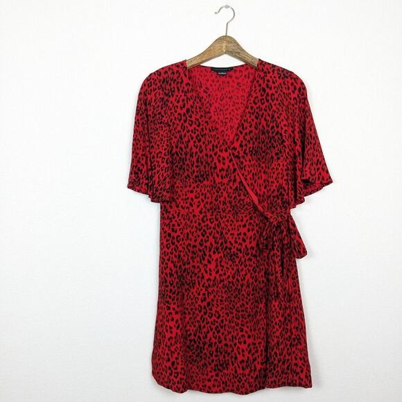 Sanctuary Girl On Fire Red Leopard Print Short Sleeve Faux Wrap Dress - Picture 4 of 8